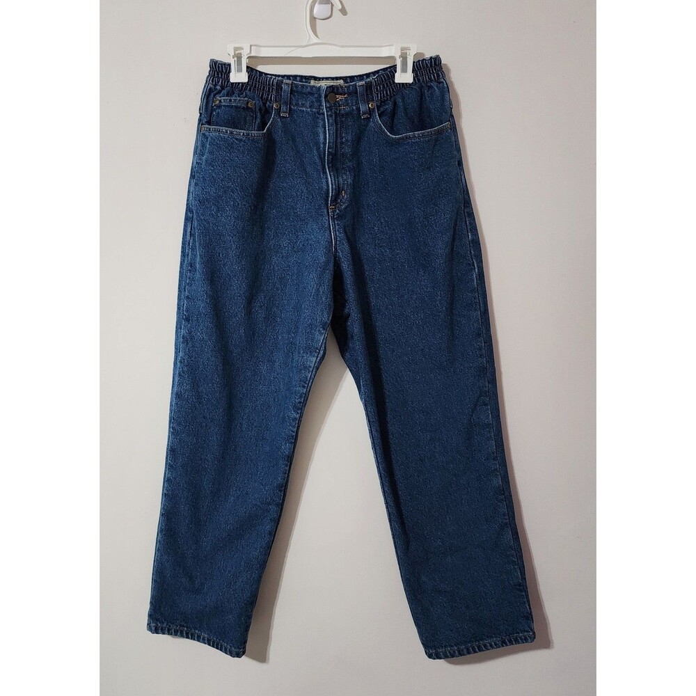 L.L.Bean Womens 12P Petite High Rise Jeans Blue Flannel Lined Plaid 100% Cotton - Picture 2 of 10